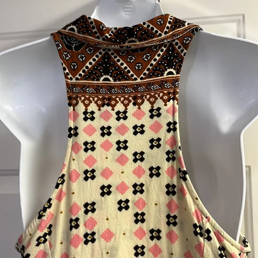 Free People Sleeveless Collared Boho Flowy Key Hole Tank V-Neck Tunic- Medium